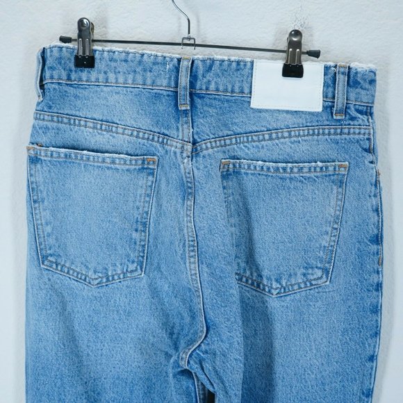 ZARA Womens Size 8 High Rise Acid Wash Straight Leg Jeans 100% Cotton Button Fly - Picture 4 of 6
